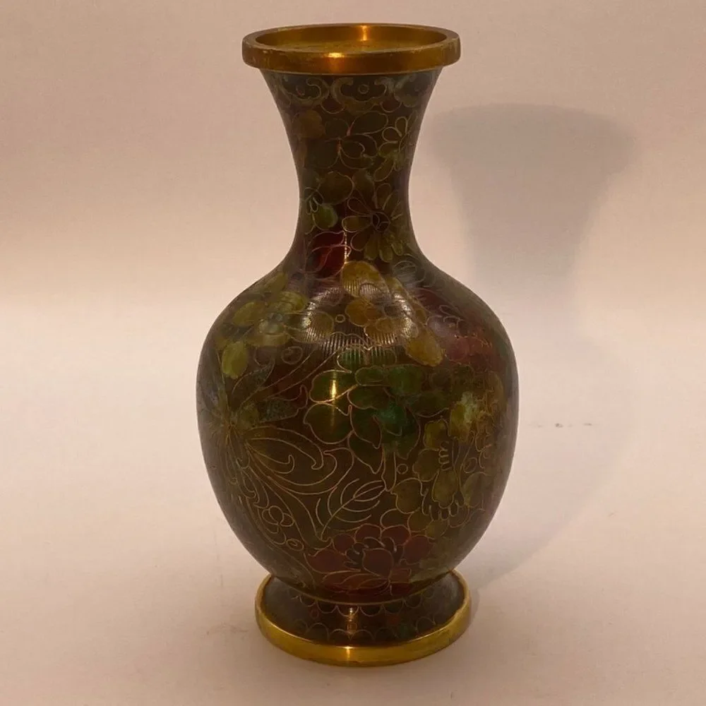Antique Chinese Floral Cloisonne Enamel Vase